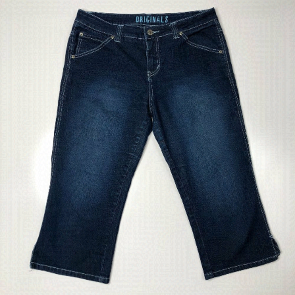 VINTAGE 90s Y2K 725 Originals Blue Dark Denim Flare Capris Pants Pedal Pushers